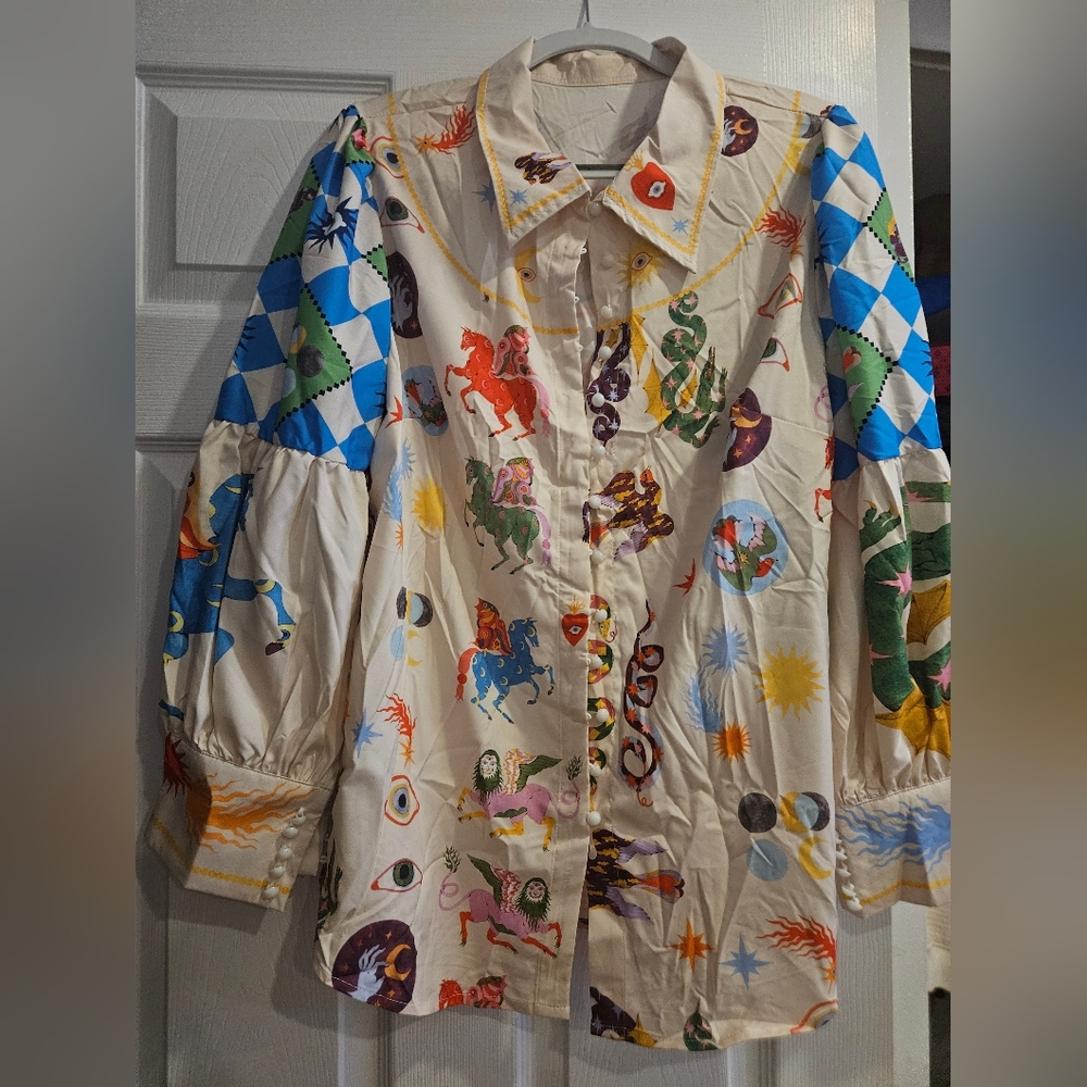 Colorful Patterned Button-Up Shirt